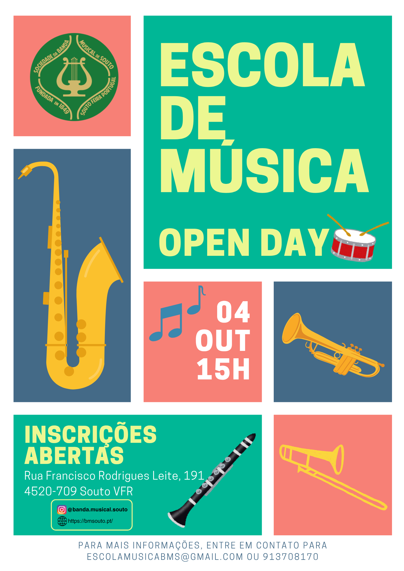 Cartaz de inscrições abertas da Escola de Música