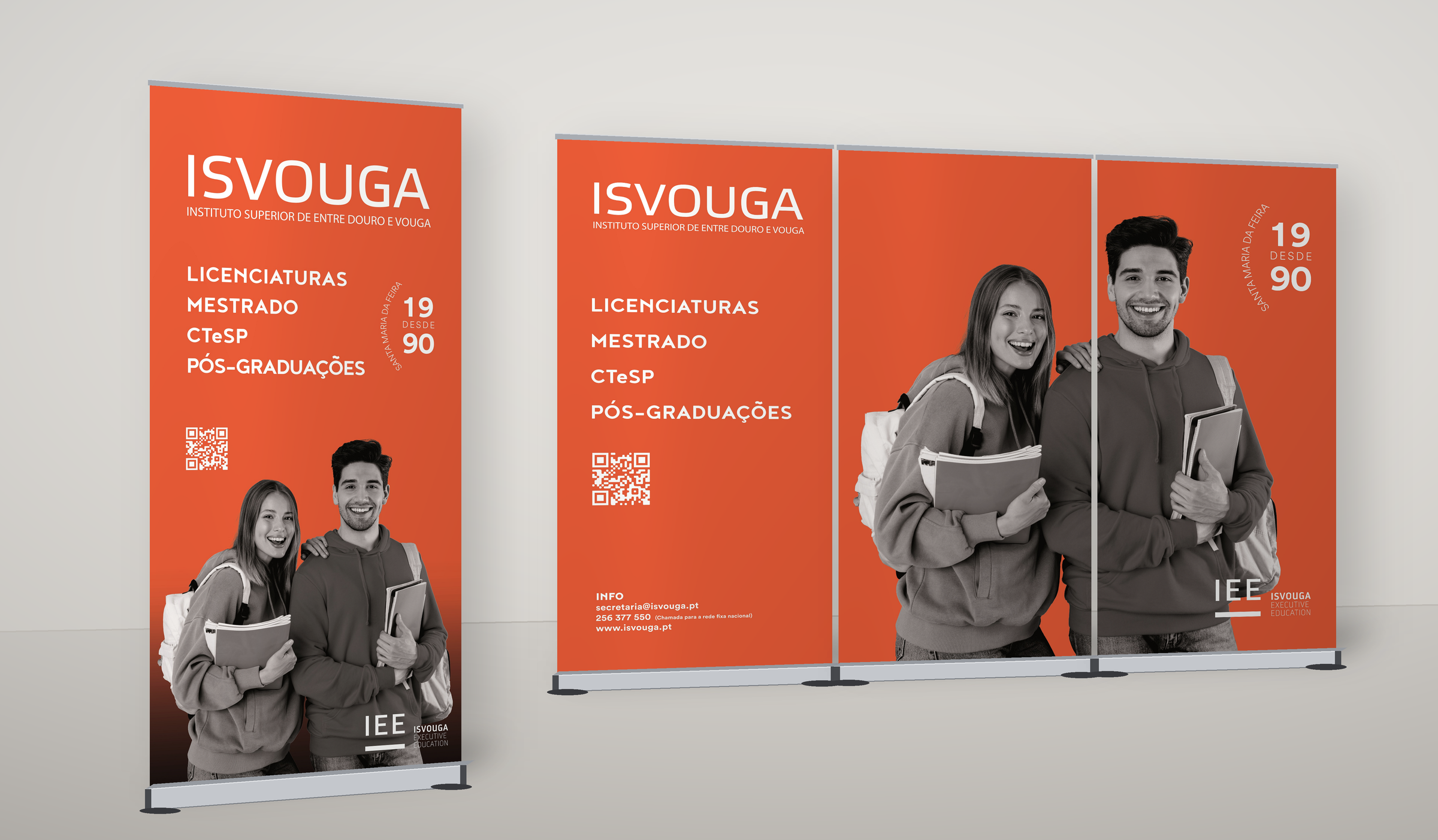 Mockup dos roll-ups do stand institucional do ISVOUGA